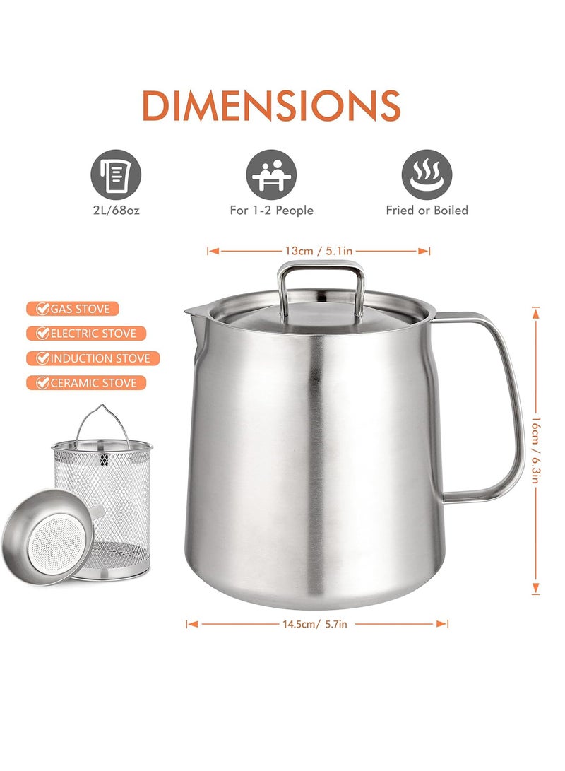 Uwals 2L Stainless Steel Oil Filter Pot Oil Saver with Strainer Large Capacity Versatile Oil Strainer Pot Fine Mesh Removable Cooking Oil Filter, for Kitchen Storing Oil Frying Basket - Image 5