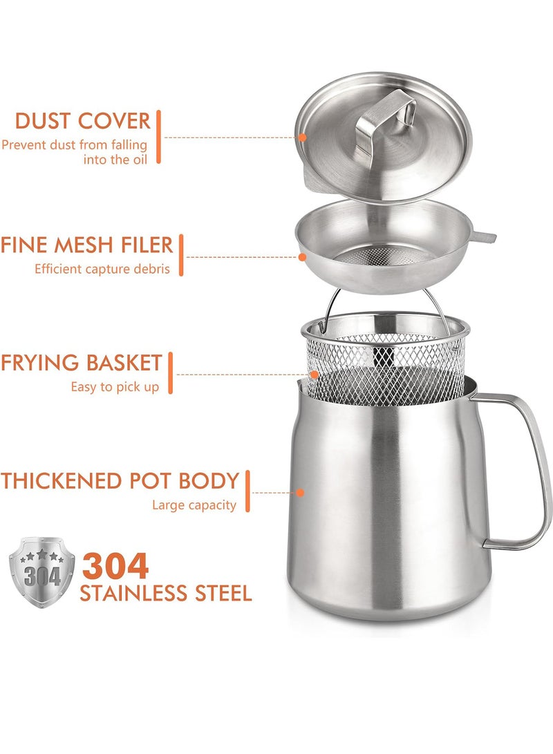 Uwals 2L Stainless Steel Oil Filter Pot Oil Saver with Strainer Large Capacity Versatile Oil Strainer Pot Fine Mesh Removable Cooking Oil Filter, for Kitchen Storing Oil Frying Basket - Image 4