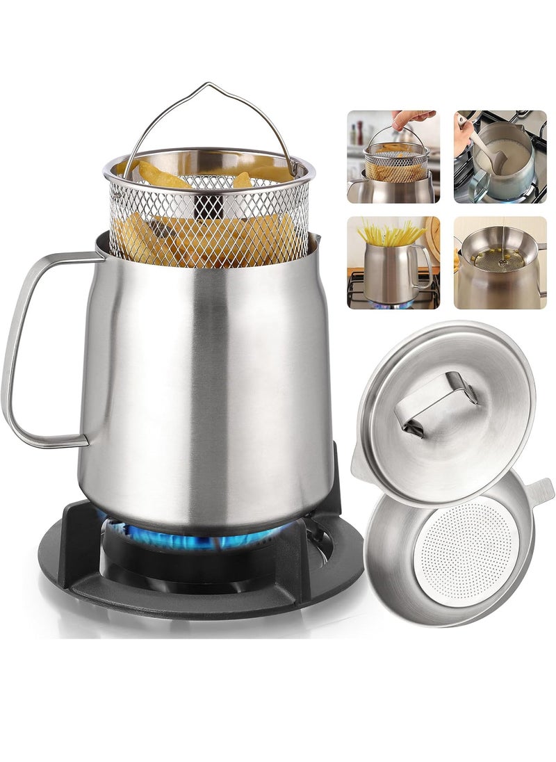 Uwals 2L Stainless Steel Oil Filter Pot Bacon Grease Saver with Strainer Large Capacity Versatile Oil Strainer Pot Fine Mesh Removable Cooking Oil Filter, for Kitchen Storing Grease Frying Basket  - Image 1