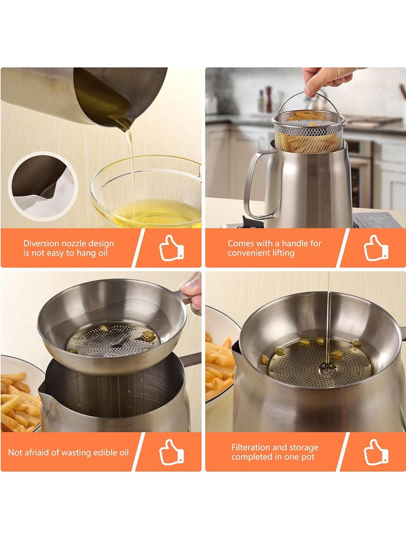 Uwals 2L Stainless Steel Oil Filter Pot Bacon Grease Saver with Strainer Large Capacity Versatile Oil Strainer Pot Fine Mesh Removable Cooking Oil Filter, for Kitchen Storing Grease Frying Basket  - Image 3
