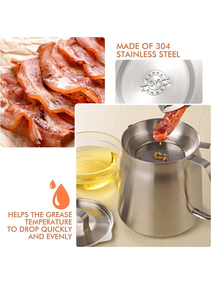 Uwals 2L Stainless Steel Oil Filter Pot Bacon Grease Saver with Strainer Large Capacity Versatile Oil Strainer Pot Fine Mesh Removable Cooking Oil Filter, for Kitchen Storing Grease Frying Basket  - Image 5