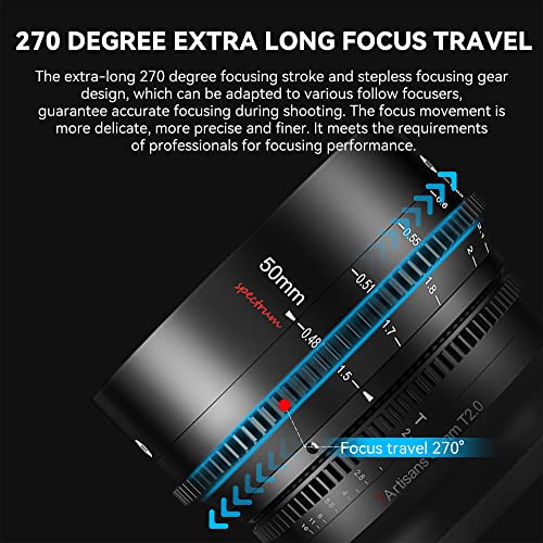 7artisans 50mm T2.0 Large Aperture Full Frame Cine Lens Compatible for Sony E-Mount, Manual Focus Low Distortion Cinema Lens Mirrorless Cameras for Sony A7 Series FX3 A7S3 A7M3 A7R3 A7M4, Black - Image 3