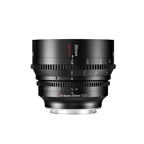 7artisans 50mm T2.0 Large Aperture Full Frame Cine Lens Compatible for Sony E-Mount, Manual Focus Low Distortion Cinema Lens Mirrorless Cameras for Sony A7 Series FX3 A7S3 A7M3 A7R3 A7M4, Black - Image 1