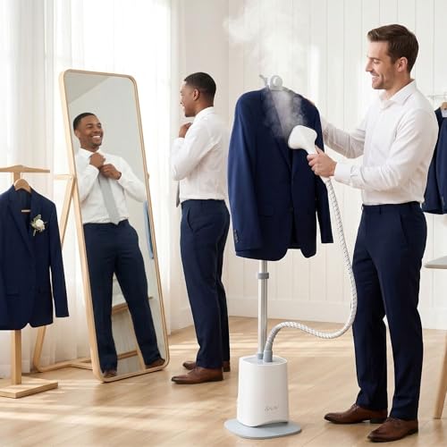 SALAV Standing Garment Steamer w/Smart Auto-Off, 1500W Powerful Steam, Adjustable Ironing Board, 6 Steam Settings for Various Fabric Types, LED Display, Fast Wrinkle Removal for Home & Business Use - Image 2