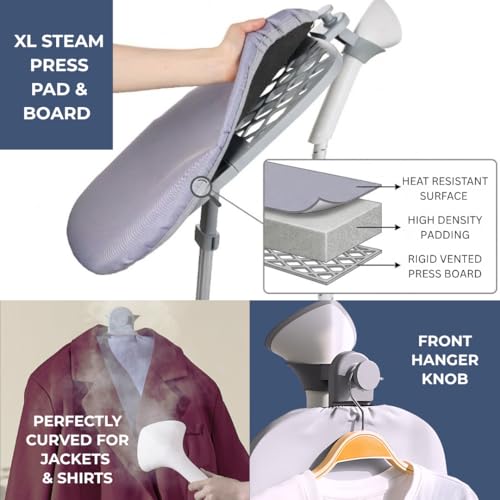 SALAV Standing Garment Steamer w/Smart Auto-Off, 1500W Powerful Steam, Adjustable Ironing Board, 6 Steam Settings for Various Fabric Types, LED Display, Fast Wrinkle Removal for Home & Business Use - Image 5