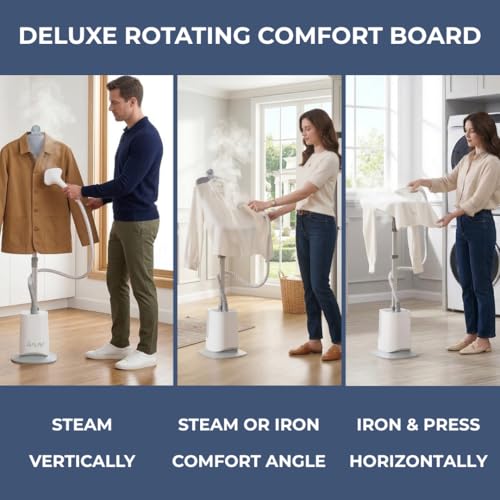 SALAV Standing Garment Steamer w/Smart Auto-Off, 1500W Powerful Steam, Adjustable Ironing Board, 6 Steam Settings for Various Fabric Types, LED Display, Fast Wrinkle Removal for Home & Business Use - Image 3