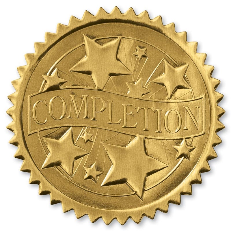 PaperDirect Embossed Completion Gold Foil Certificate Seals 2 Inch Self Adhesive 100 Count Embossed Seals for Certificates Achievement and Award Stickers for School Work Diploma