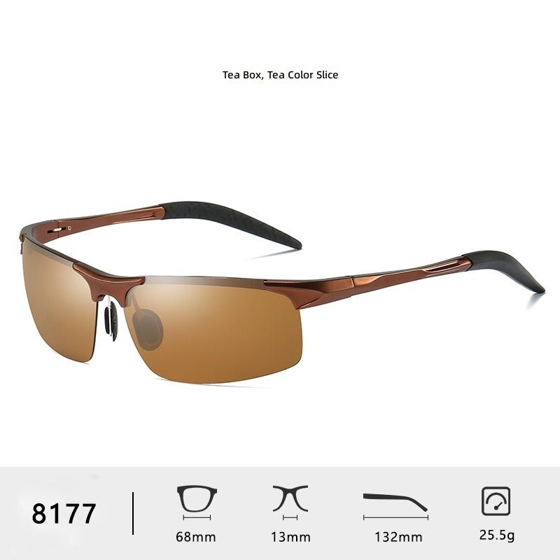 GUSHE Aluminum-Magnesium Alloy Polarized Sports Sunglasses for Men - UV400 Protection - Brown Frame Brown Lens