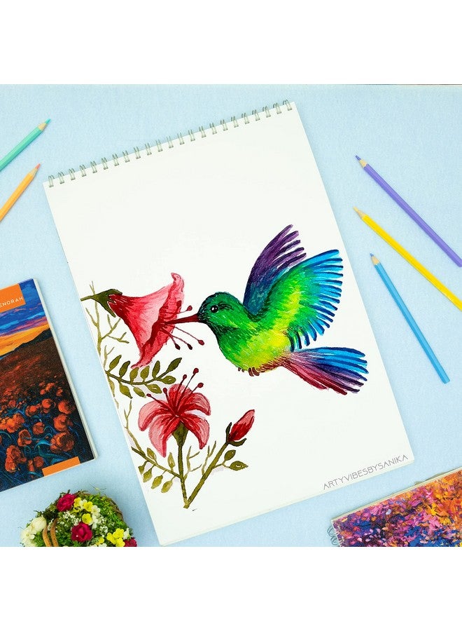 MENORAH مينوراه - دفتر رسم A3، لوح رسم - 140 جرام، 100 صفحة/50 ورقة - دفتر رسم مربوط بسلك معدني - (29.7 × 42.0 سم) - تصميم وادي الزهور - Image 3