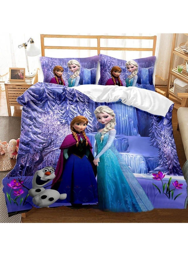 Cartoon Frozen pattern bedding three-piece set of soft microfiber polyester sheets including cover and two pillowcases (size 150cmX200cm)  - Image 1