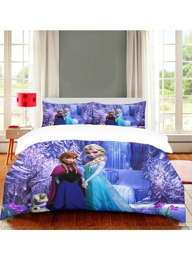 Cartoon Frozen pattern bedding three-piece set of soft microfiber polyester sheets including cover and two pillowcases (size 150cmX200cm)  - Image 2
