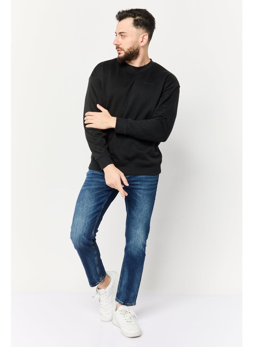 Algspar Men Sportswear Fit Long Sleeves Outdoor Sweatshirt, Black  - Image 2