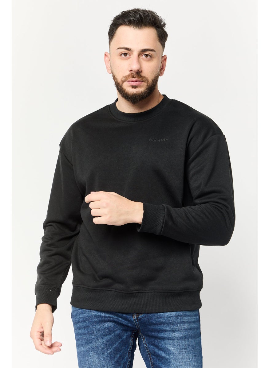 Algspar Men Sportswear Fit Long Sleeves Outdoor Sweatshirt, Black  - Image 1