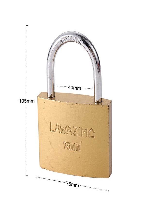 LAWAZIM Brass Padlock - Pack of 3 75mm - HeavyDuty Shackle Keyed Pad Lock for Hasp Latch Gym Locker Toolbox Gate Shed Storage Unit Cabinet Weatherproof Rust-Resistant Secure Locking Mechanism  - Image 2