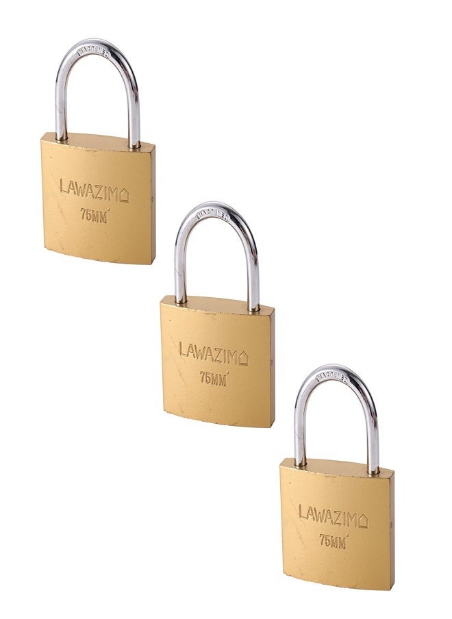 LAWAZIM Brass Padlock - Pack of 3 75mm - HeavyDuty Shackle Keyed Pad Lock for Hasp Latch Gym Locker Toolbox Gate Shed Storage Unit Cabinet Weatherproof Rust-Resistant Secure Locking Mechanism  - Image 5