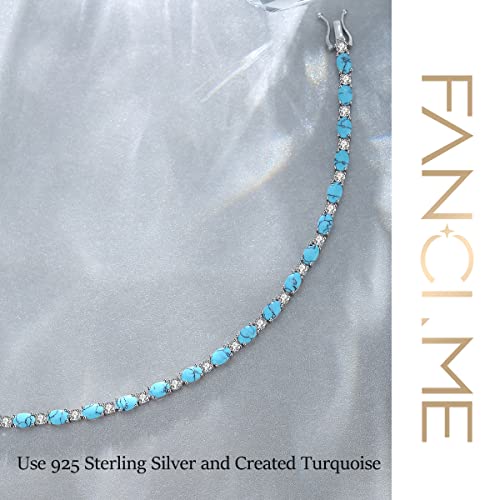 FANCIME Sterling Silver Created Turquoise Tennis Bracelet December Birthstone Bracelet Oval Gemstone Dainty Fine Jewelry Birthday Day Gift for Women 7" - Image 4