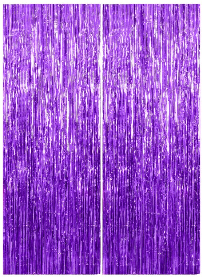 K.E.J. 2 Pack Foil Curtain Backdrop Purple Metallic Tinsel Foil Fringe Curtains Photo Booth Props for Birthday Wedding Engagement Baby Shower Bachelorette Christmas Holiday Celebration Party Decorations - Image 1
