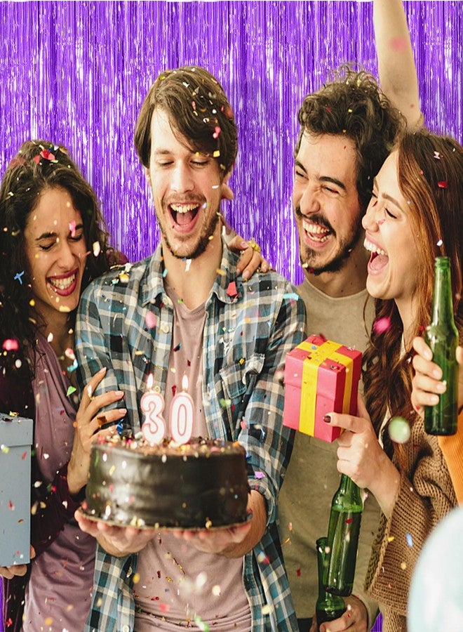 K.E.J. 2 Pack Foil Curtain Backdrop Purple Metallic Tinsel Foil Fringe Curtains Photo Booth Props for Birthday Wedding Engagement Baby Shower Bachelorette Christmas Holiday Celebration Party Decorations - Image 4