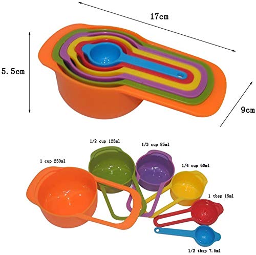 CONNECTWIDE STORE77 6Pcs Rainbow Colorful Measuring Cups and Spoons Set Includes12Tbls 1Tbls14 Cup13 Cup12 Cup1cup Capacity250ml 125ml 85ml 60ml 15ml 75m Baking Measuring Cups Spoons Random Color  - Image 5
