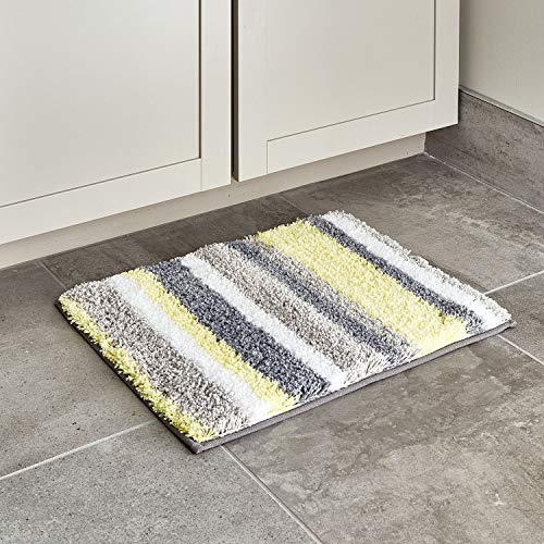 InterDesign iDesign Stripz Microfiber Polyester Bath Mat, Non-Slip Shower Accent Rug for Master, Guest, and Kids' Bathroom, Entryway, 21" x 17", Gray and Yellow - Image 2