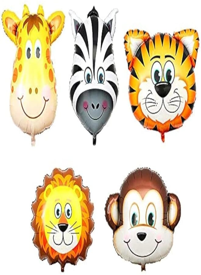 Generic - Lazybeee Animal Foil Balloons Set, 5pcs 22 Inch Giant Tiger Lion Zebra Monkey Giraffe Foil Balloons for Boys Girls Kids Birthday Baby Shower Party Decorations Supplies of Jungle Safari Animal Theme - Image 1