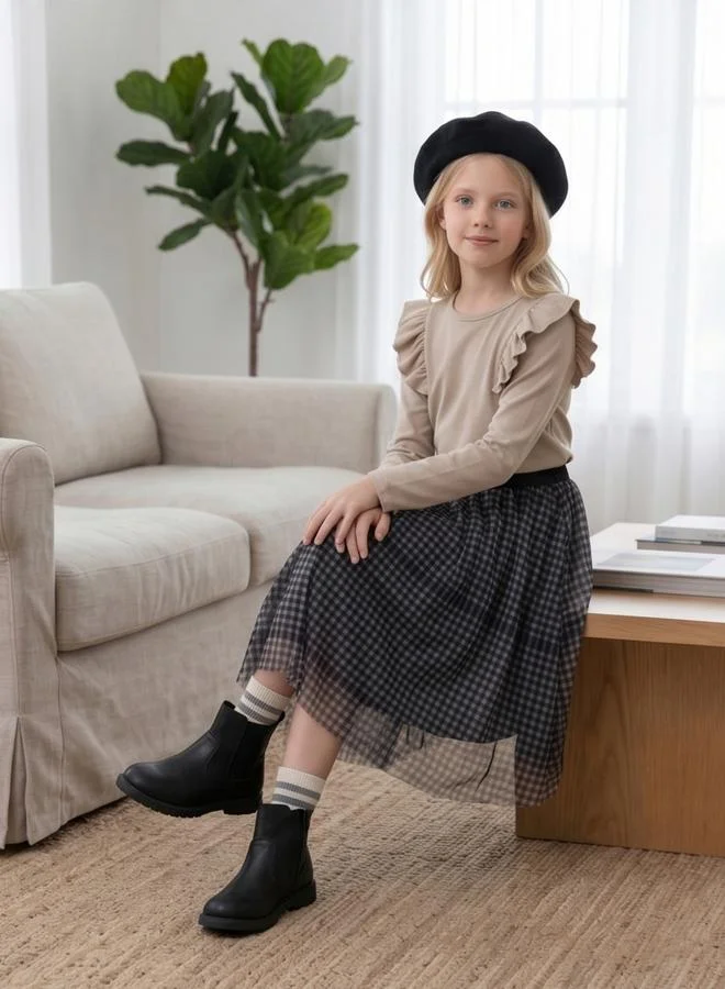 Take Two  Girl's Solid Ruffle Detail Round Neck Long Sleeve Top for Women | Best Price UAE