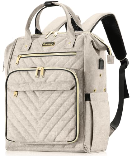 Kuosdaz Knitting Bag Backpack, Crochet Bag Tote, Yarn Organizer with USB Charging Port, Christmas Gifts Large Travel Knit Storage Tote for Crochet Hooks, Knitting Needles, Yarn Supplies, Beige - Image 1