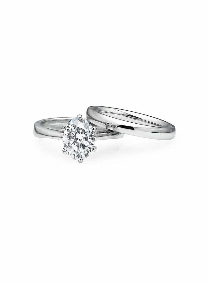 SILVERLINE JEWELRY Stainless Steel 2mm Wedding Band & Solitaire Cubic Zirconia Engagement Ring Set, Silver Tone Size 11 - Image 4