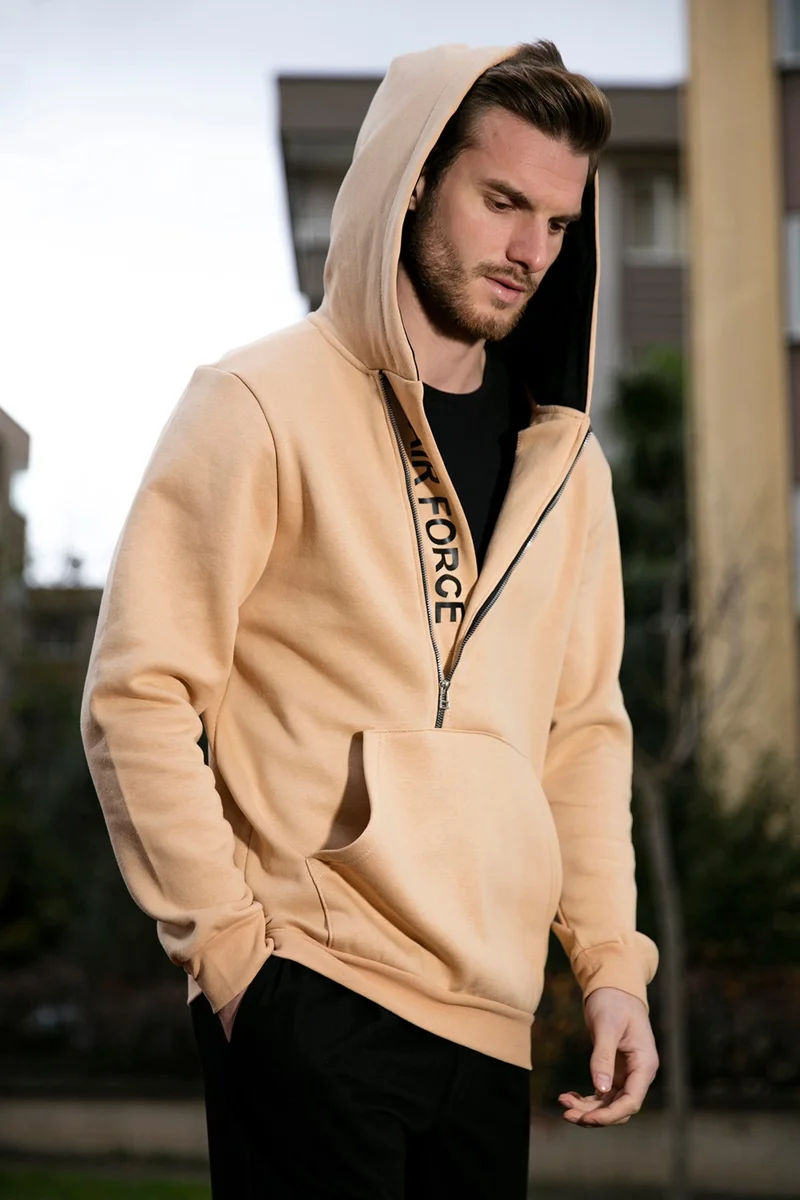 بوراتي Kangaroo Pocket Zippered Hooded Collar Slim Fit Men's Sweat 575707