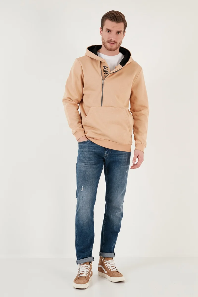 بوراتي Kangaroo Pocket Zippered Hooded Collar Slim Fit Men's Sweat 575707