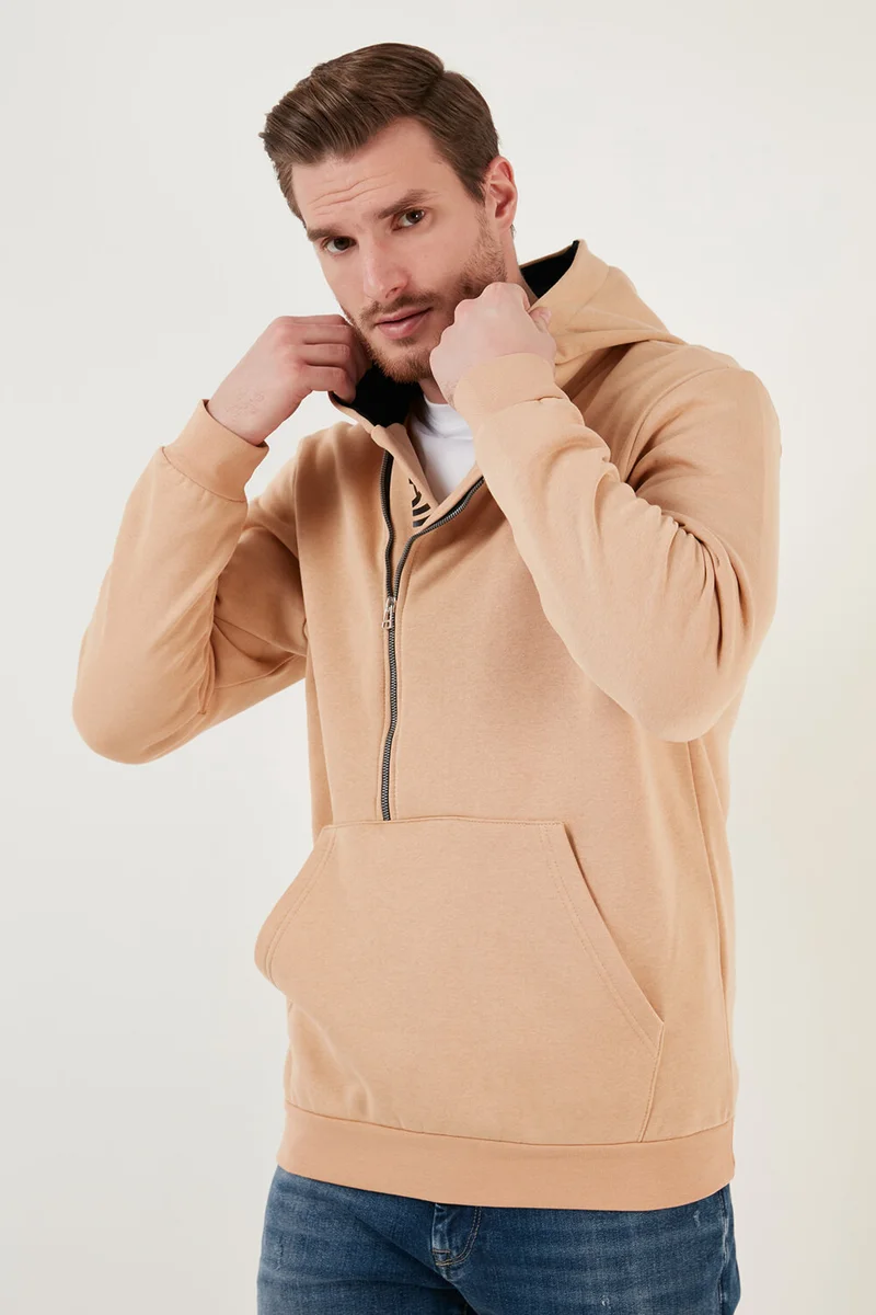 بوراتي Kangaroo Pocket Zippered Hooded Collar Slim Fit Men's Sweat 575707