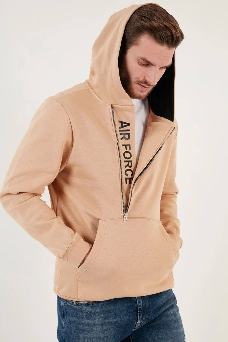 بوراتي Kangaroo Pocket Zippered Hooded Collar Slim Fit Men's Sweat 575707
