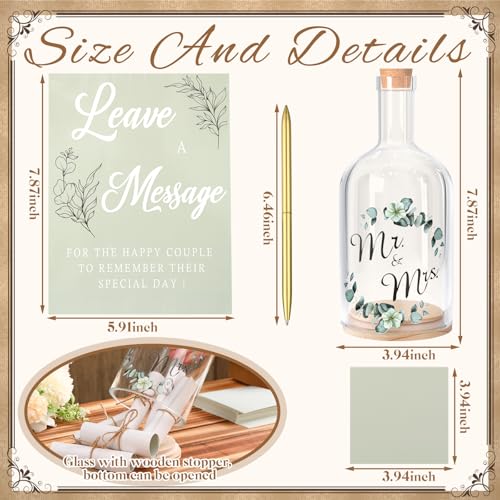 Maxdot Wedding Guest Book 50 Paper Leaves for Message with Gold Pen Bridal Shower Accessories Wedding Party Alternative Guest Book in a Bottle with Cork Stopper Paper Scroll Message for Newlyweds - Image 3