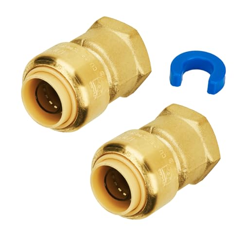 SUNGATOR 1/2 Inch Female Adapter, 1/2 Inch FNPT Adapter, No Lead Brass Push-to-Connect Female Plumbing Fittings for PEX Pipe, Copper, CPVC, with 1 Disconnect Clip, Pack of 2 - Image 1