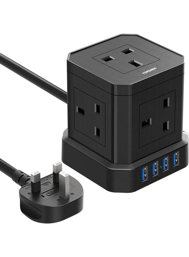 XICEN Power Strip with USB Port, Power Tower with 5 AC Scooter, 4 USB Charge Port(3.0A), 2 M Flat Extension Cord, Surge Protector Compact for Home, Office, Dorm, Hotel, Travel - Image 1