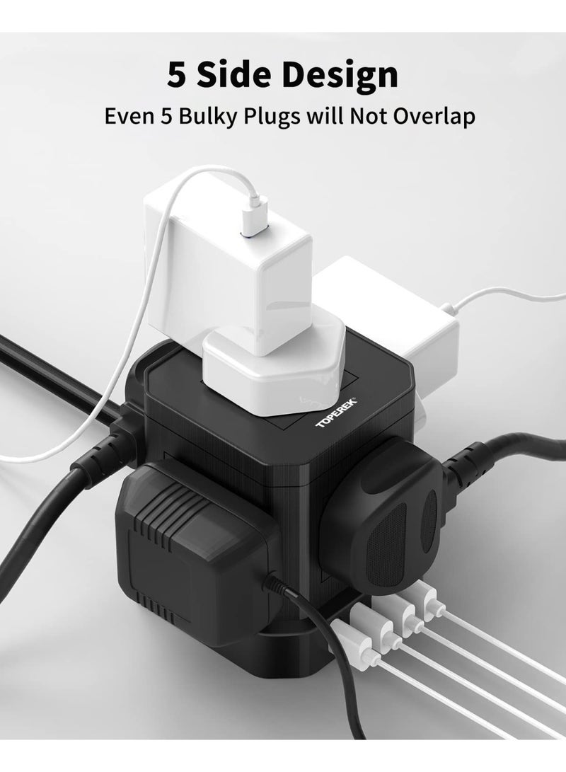 XICEN Power Strip with USB Port, Power Tower with 5 AC Scooter, 4 USB Charge Port(3.0A), 2 M Flat Extension Cord, Surge Protector Compact for Home, Office, Dorm, Hotel, Travel - Image 2