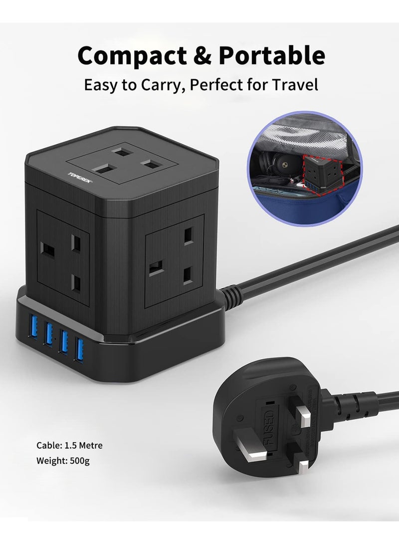 XICEN Power Strip with USB Port, Power Tower with 5 AC Scooter, 4 USB Charge Port(3.0A), 2 M Flat Extension Cord, Surge Protector Compact for Home, Office, Dorm, Hotel, Travel - Image 3