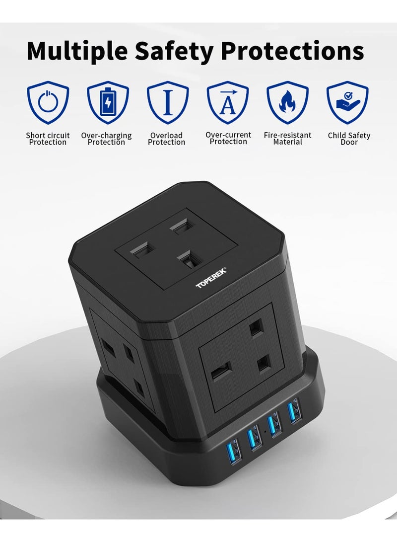 XICEN Power Strip with USB Port, Power Tower with 5 AC Scooter, 4 USB Charge Port(3.0A), 2 M Flat Extension Cord, Surge Protector Compact for Home, Office, Dorm, Hotel, Travel - Image 4