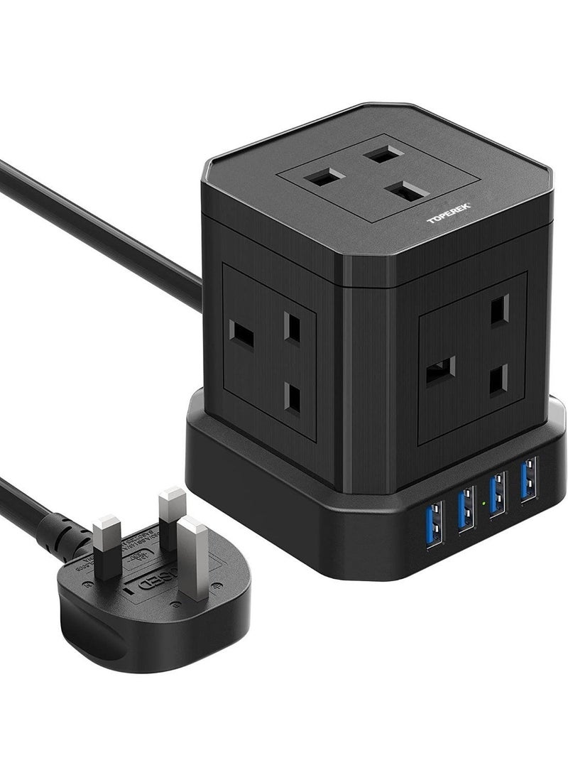 XICEN Power Strip with USB Port, Power Tower with 5 AC Scooter, 4 USB Charge Port(3.0A), 2 M Flat Extension Cord, Surge Protector Compact for Home, Office, Dorm, Hotel, Travel - Image 1