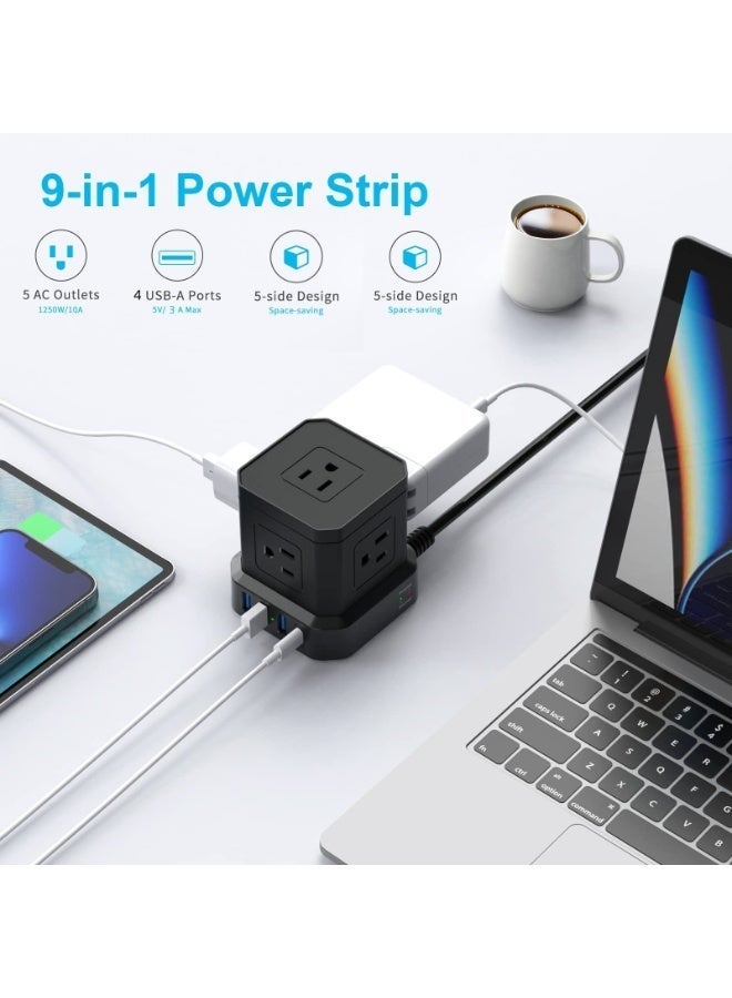 XICEN Power Strip with USB Port, Power Tower with 5 AC Scooter, 4 USB Charge Port(3.0A), 2 M Flat Extension Cord, Surge Protector Compact for Home, Office, Dorm, Hotel, Travel - Image 5