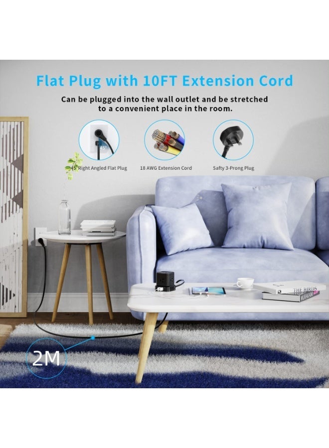 XICEN Power Strip with USB Port, Power Tower with 5 AC Scooter, 4 USB Charge Port(3.0A), 2 M Flat Extension Cord, Surge Protector Compact for Home, Office, Dorm, Hotel, Travel - Image 2