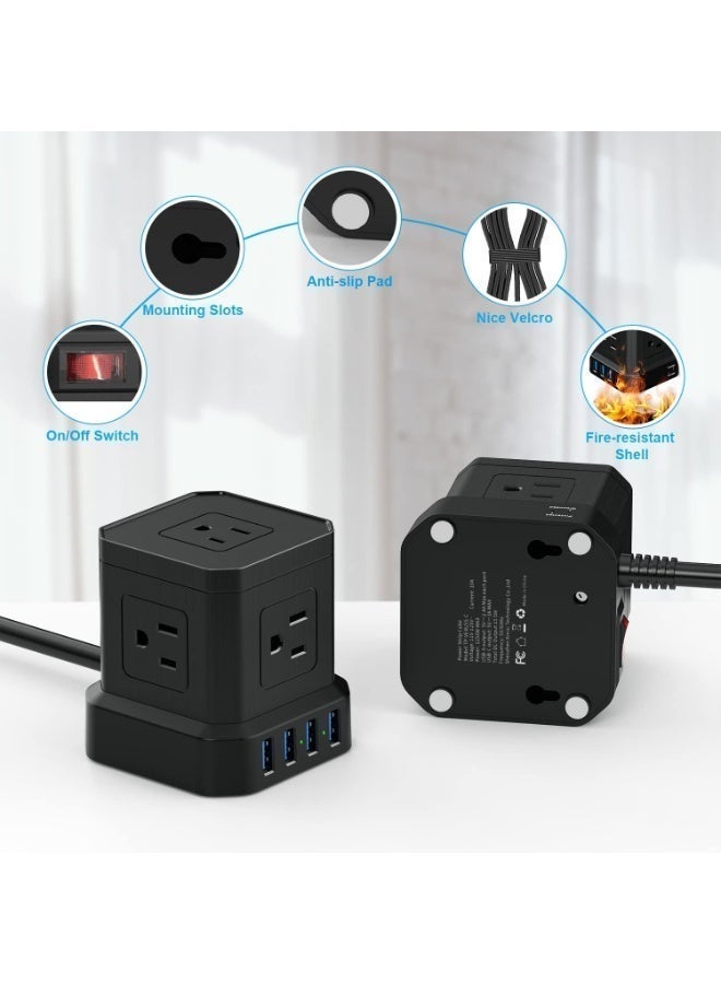 XICEN Power Strip with USB Port, Power Tower with 5 AC Scooter, 4 USB Charge Port(3.0A), 2 M Flat Extension Cord, Surge Protector Compact for Home, Office, Dorm, Hotel, Travel - Image 4