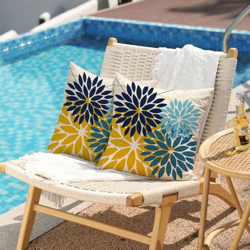 DFXSZ Outdoor Pillow Covers 18x18 Inch Set of 2 Green Yellow Blue Flower Decorative Waterproof Spring Summer Outdoor Pillow Covers for Patio Funiture Garden Couch 168F18 - Image 3
