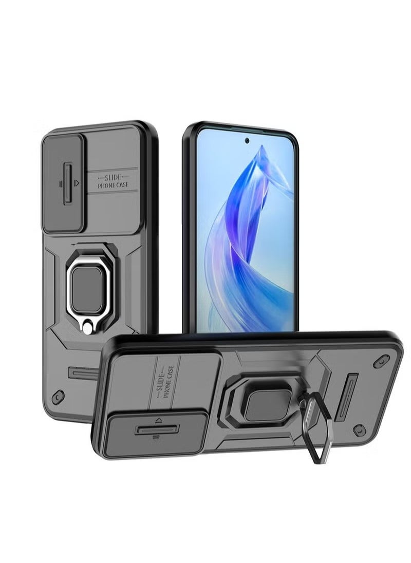 X-level Honor 90 Lite 5G Case Cover with Slide Camera Cover & Ring Holder, Kickstand Shell Back Cover Scratch-Resistant Shock-Absorbing Protector Accessories Kickstand Stand Magnetic Car Ring Holder  - Image 3