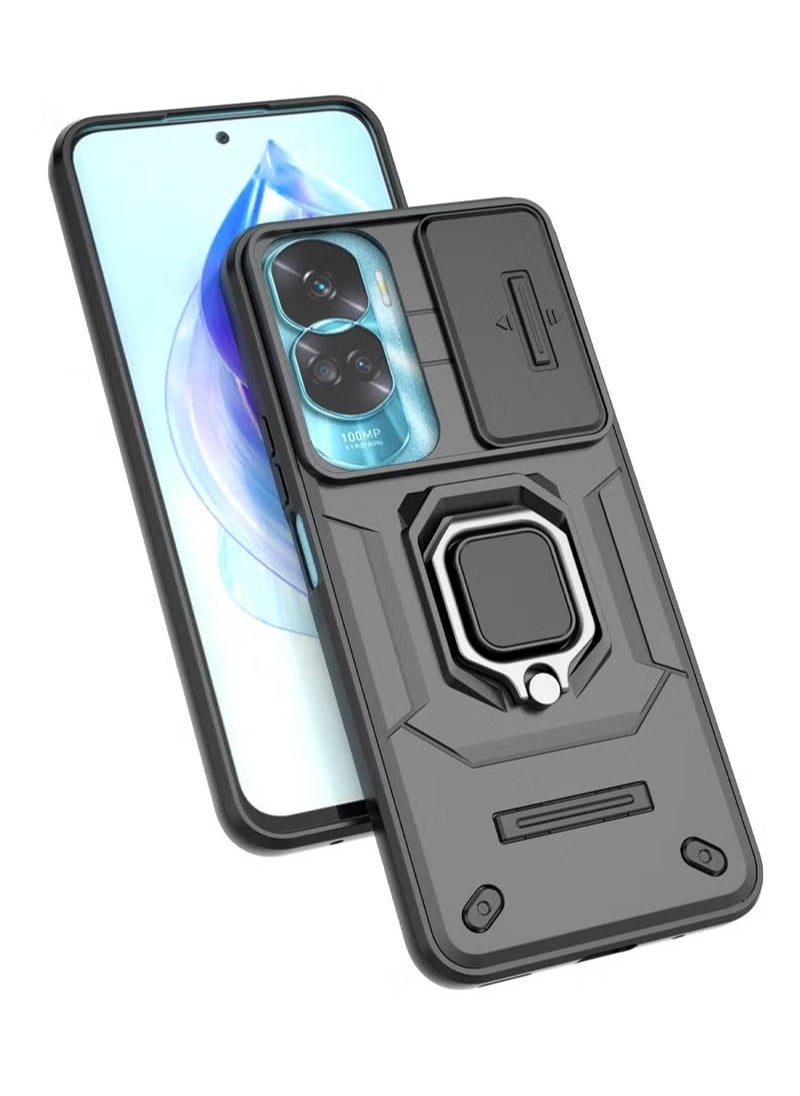 X-level Honor 90 Lite 5G Case Cover with Slide Camera Cover & Ring Holder, Kickstand Shell Back Cover Scratch-Resistant Shock-Absorbing Protector Accessories Kickstand Stand Magnetic Car Ring Holder  - Image 4
