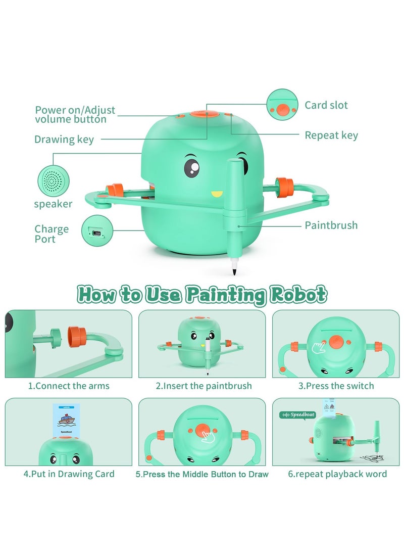 Mr. Penda Smart Drawing Robot for Kids, Montessori Educational Painting Toy for 3+ with Voice Interaction, Automatic Drawing Guide, Magic Drawing Robot with 100 Learning Word Cards, Ideal Gift for 3+ Year Old Boys Girls (Mint Green)  - Image 3