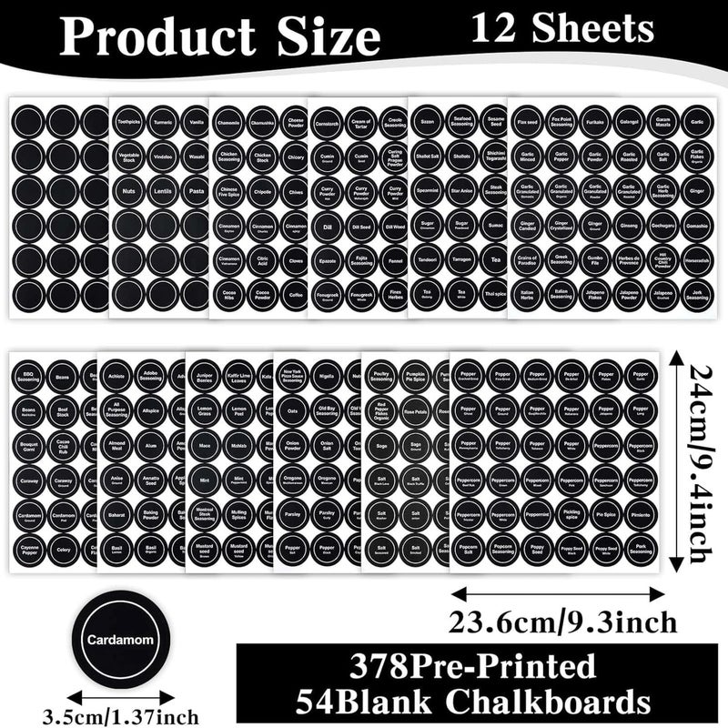 JCZD Land transit & shipment compatible 432 PCS Spice Labels Stickers, 3.5cm Spice Labels for Kitchen, Waterproof Adhesive Round Preprinted Spice and Blank Labels for Jars, Caps, Food Containers, Spice Organizers Closed & open space compatible - Image 2