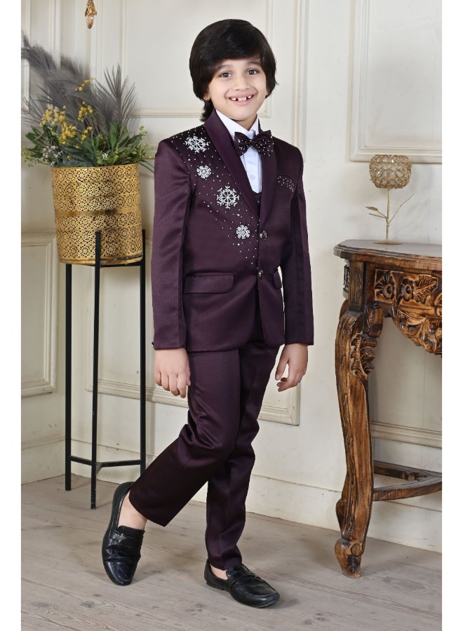 BT DEZINES Maroon Satin 5-Piece Suit Set for Boys - Image 3