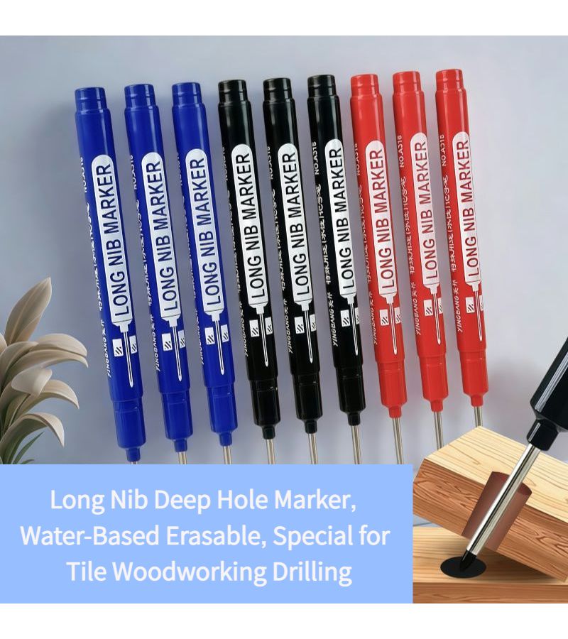 Blue 4 Pack Based Erasable Extended Nib Deep Hole Marker For Tile Woodworking And Drilling Multi Purpose Pen - Image 1