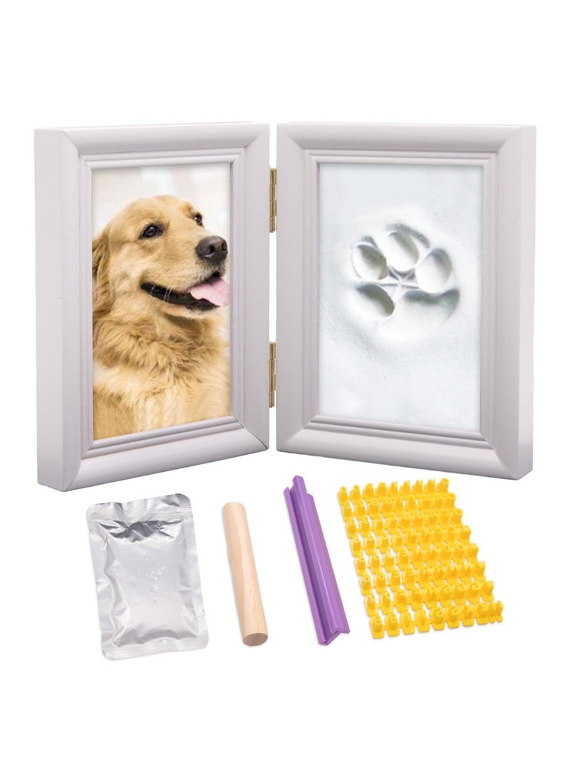 null - Impression Kit Photo Frame of Dog or Cat Paw Print, Pet Pawprint Keepsake Kit with Clay, Safe and Non-toxic, Wooden Picture Frame for Dogs, Perfect Memorial Gift for Pet Lovers (White) - Image 1